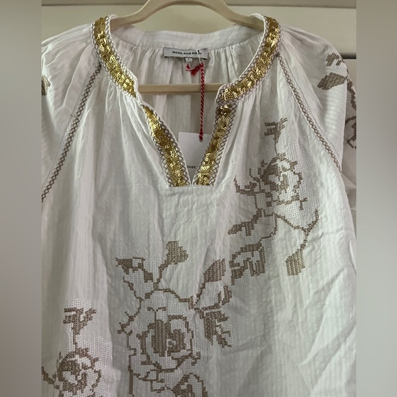 ROSE AND ROSE WHITE LAKE TOP TWO TONE CROSS-STITCH WHITE/SAND GOLD/WHITE SEQUINS - Picture 3 of 7